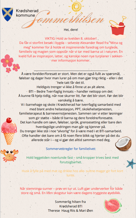 Sommerhilsen med informasjon om BTI - Klikk for stort bilde