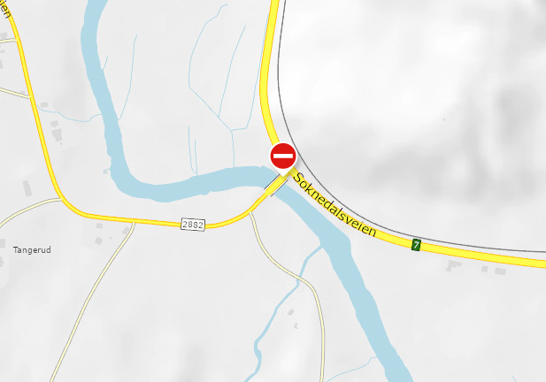 Kart over stengte veier - Klikk for stort bilde